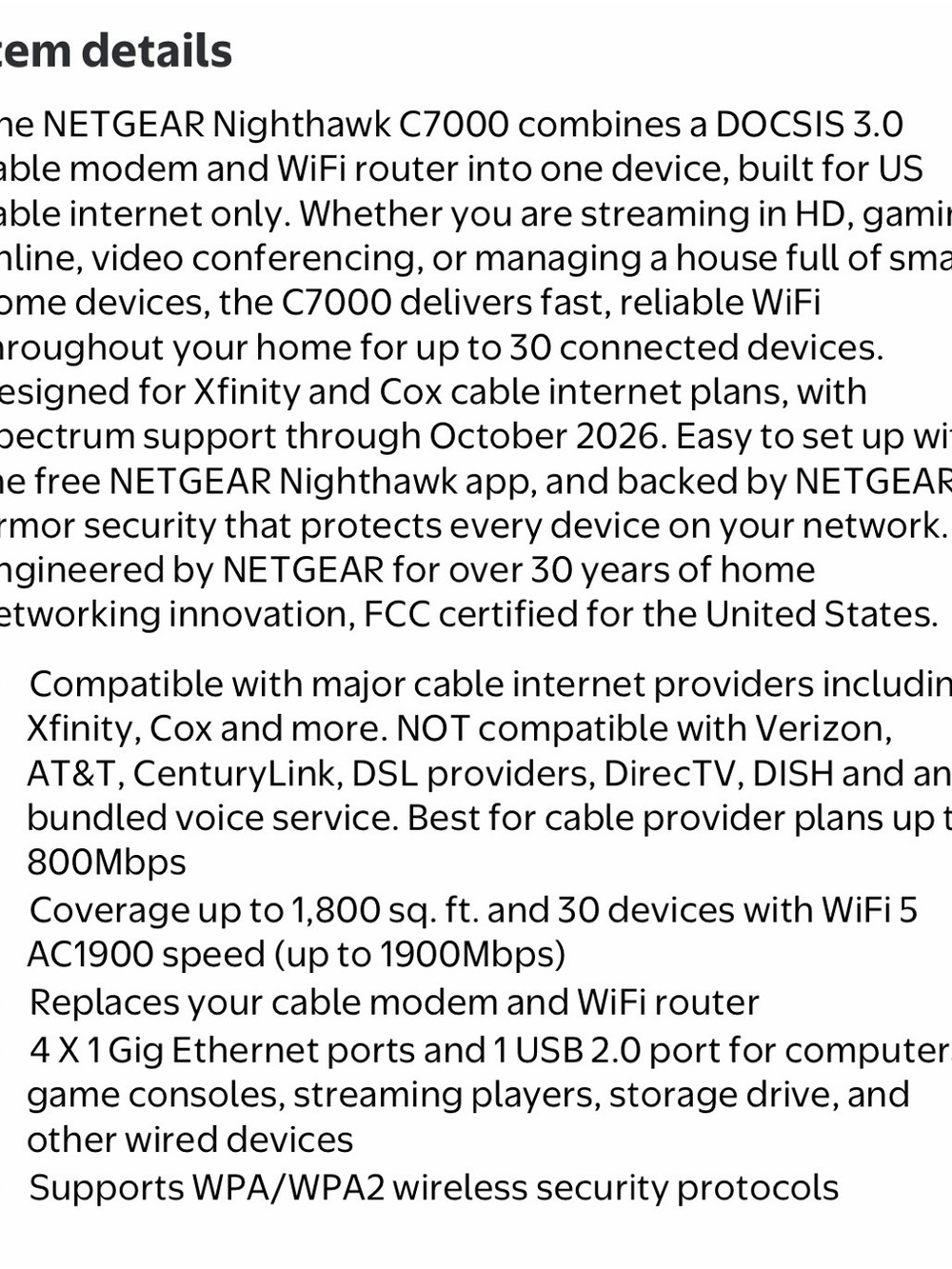 netgear Nighthawk AC1900 WiFi Cable Modem Router - Picture 8 of 9